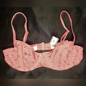 NWT PINK By Frankies Bikinis Red Checkered Bikini Top Large